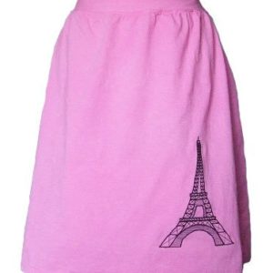 Eiffel Tower Pink Jersey Knit Skirt with a Rolled Waistband